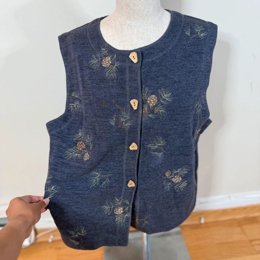 Woolrich Sleeveless Knit Vest Tank Top Blue Multi L Pinecones Deadstock